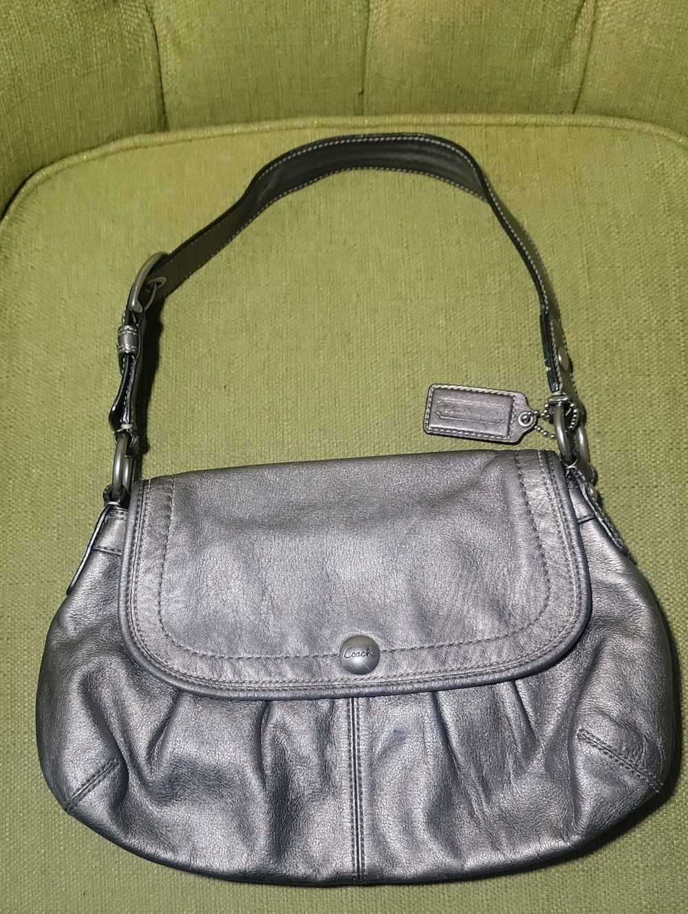 Coach Metallic Pewter Leather Shoulder Bag